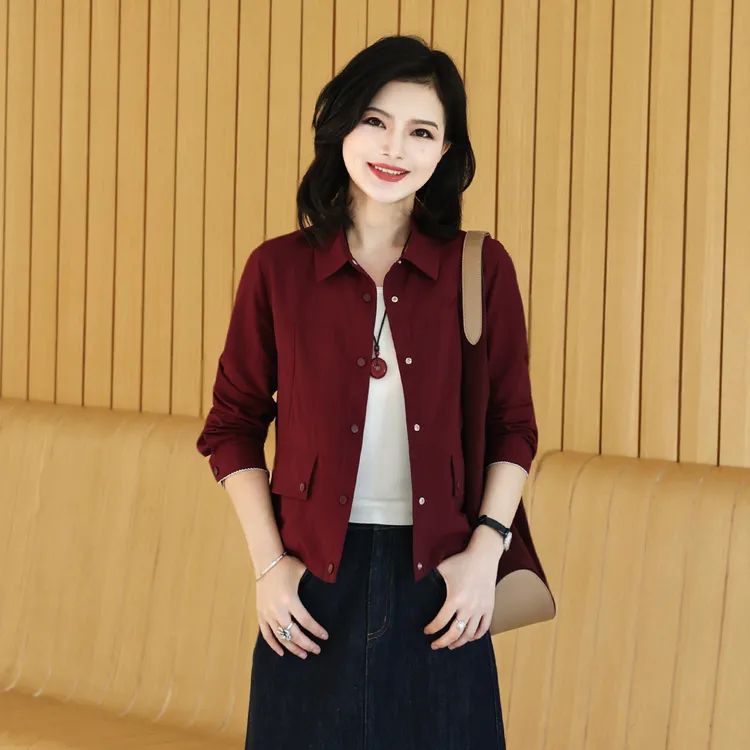 枫竺女装阿楠anan百搭纯色翻领口袋可调节松紧下摆长袖外套女早秋