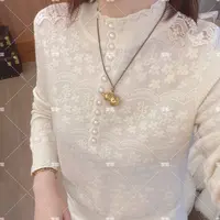 雪姐服饰「丝绒珍珠扣毛衣」新款针织立领袖口镂空纽扣高级气质毛