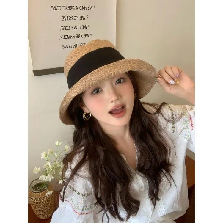 星之莓莓丨原创高档亚麻蝴蝶结草帽子女2025新款显脸小遮阳晒渔夫