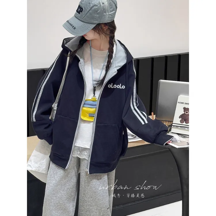 女童外套春秋款2025新款洋气大童韩系穿搭儿童秋季时髦连帽上衣潮