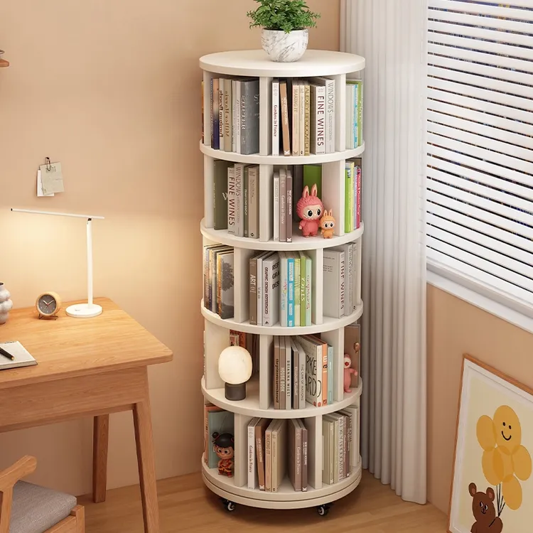 360度可旋转书架实木书柜客厅转角书架落地置物架一体靠墙可移动