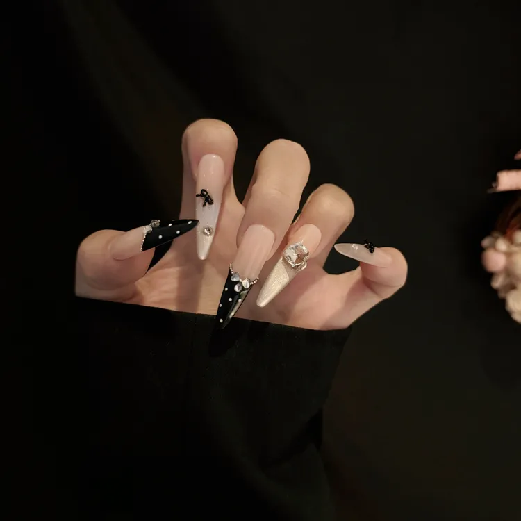 韩式大小姐秋法式猫眼蝴蝶结miu系千金纯手工美甲穿戴甲贵气轻奢