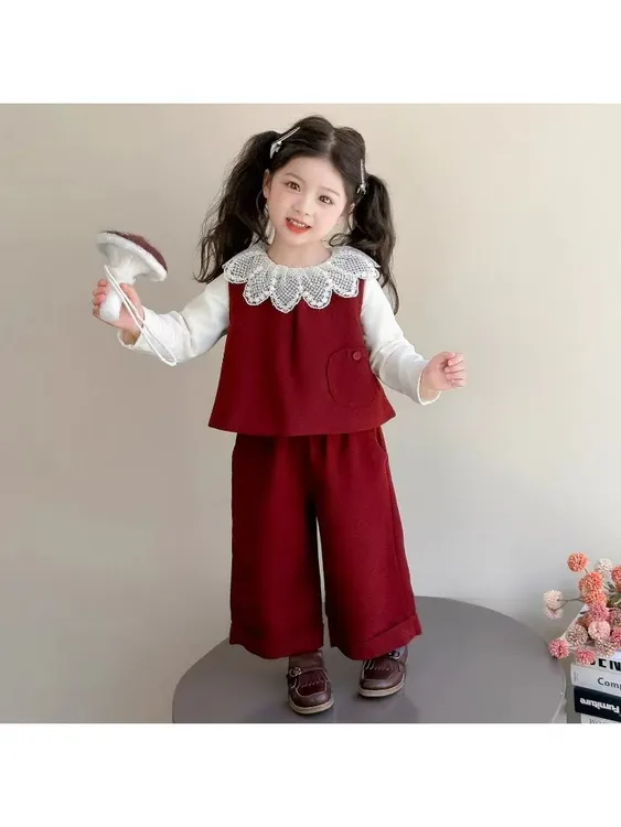 2025新款甜美风秋季套装纯色春秋女宝小童网红女洋气