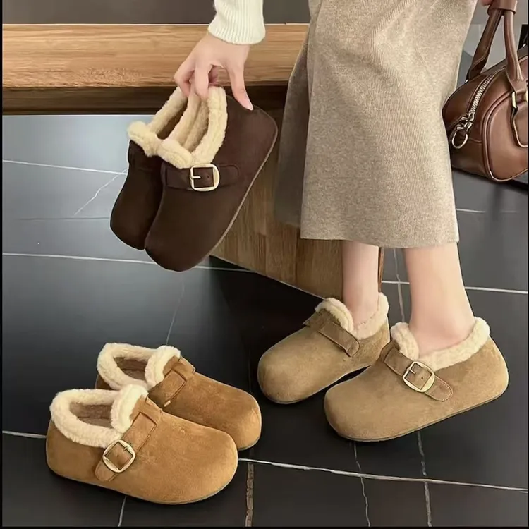 【专柜版】5公分厚底内增高加绒全包勃肯鞋女新款毛毛鞋雪地靴棉鞋