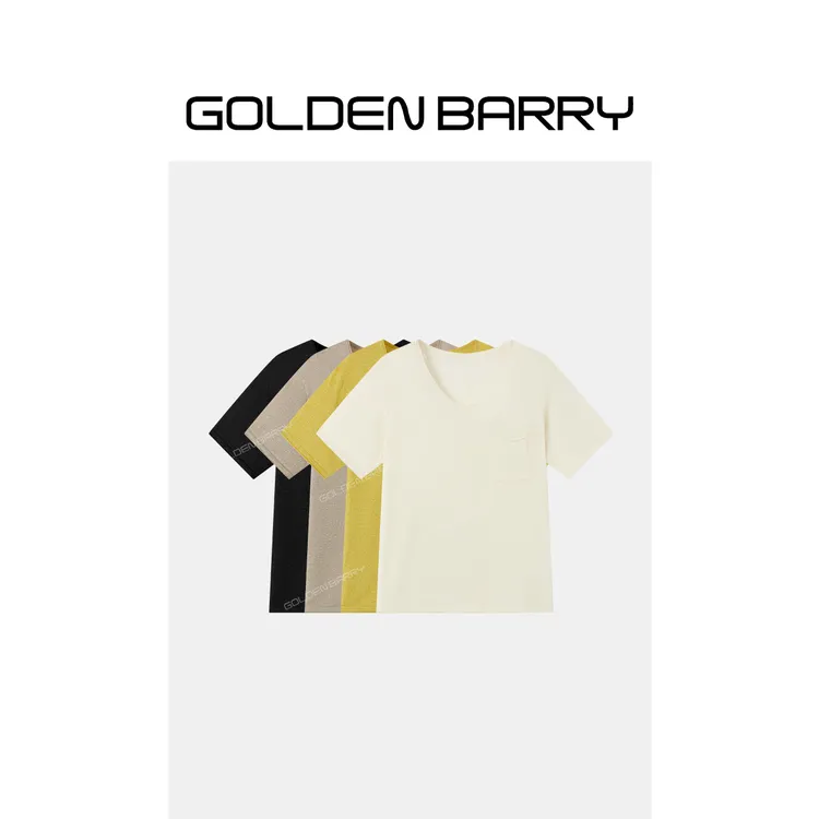 GOLDENBARRY「云袋衫」时尚U领卷边短袖女装圆领上衣GB060703005