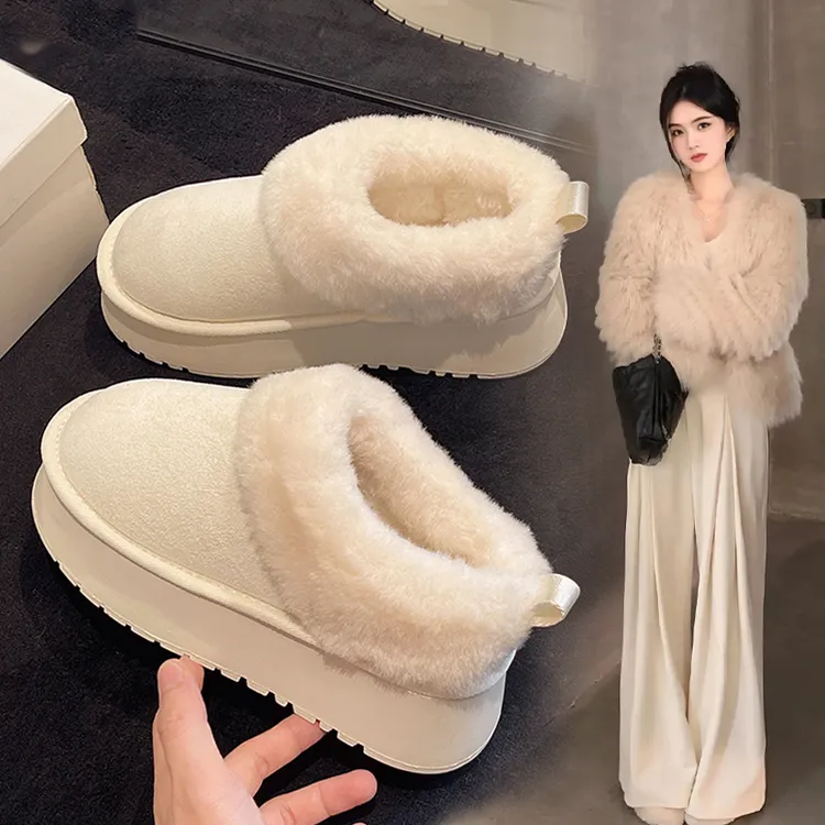 白色雪地靴女2025新款冬加绒加厚皮毛一体厚底增高毛毛鞋东北棉鞋