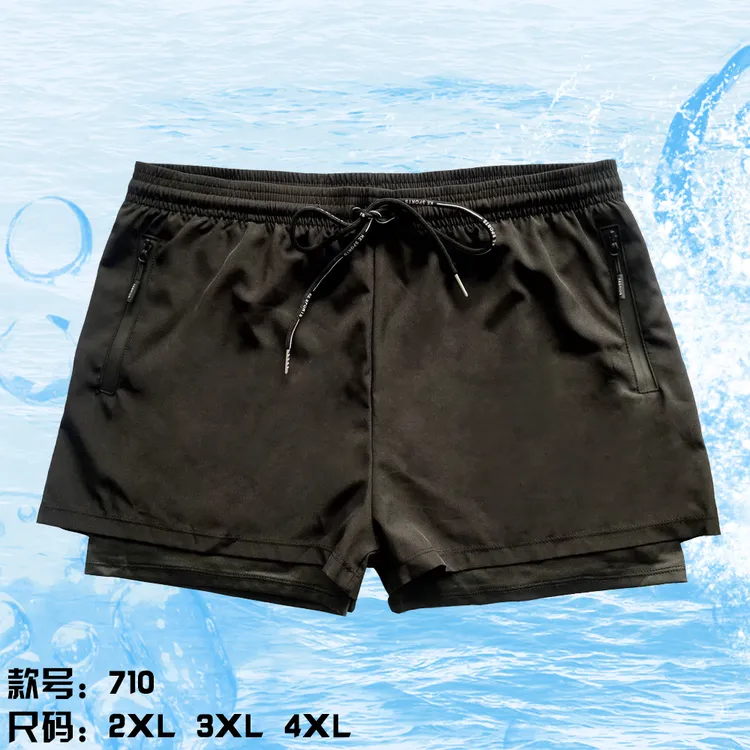男士泳裤双层运动裤跑步运动爆款泳裤双层防尴尬宽松沙滩裤游泳裤