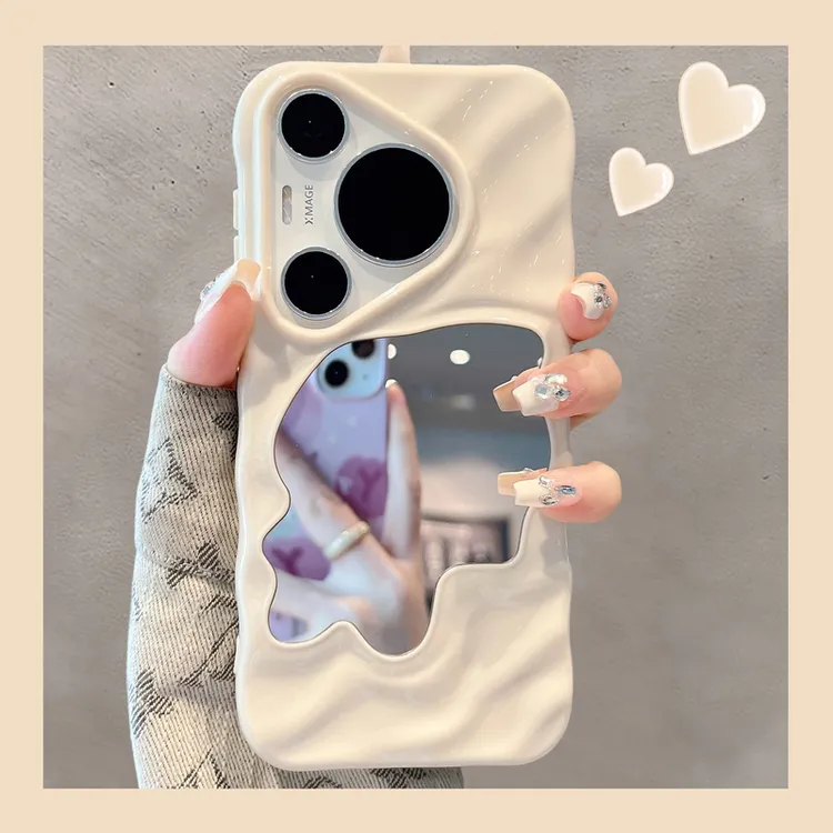 适用华为pura70pro+新款手机壳简约纯色波浪纹镜子pura80pro高级