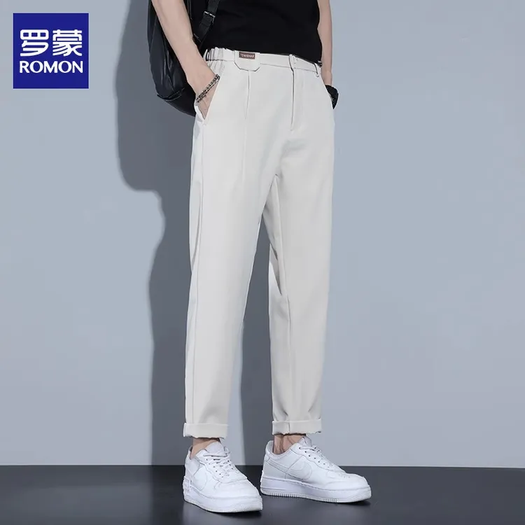 罗蒙男士休闲裤夏季新薄款凉感透气高级感宽松直筒弹力九分裤子男