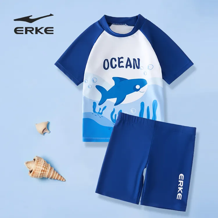 erke/鸿星尔克男童泳衣分体短袖中大童小男孩泡温泉儿童游泳衣