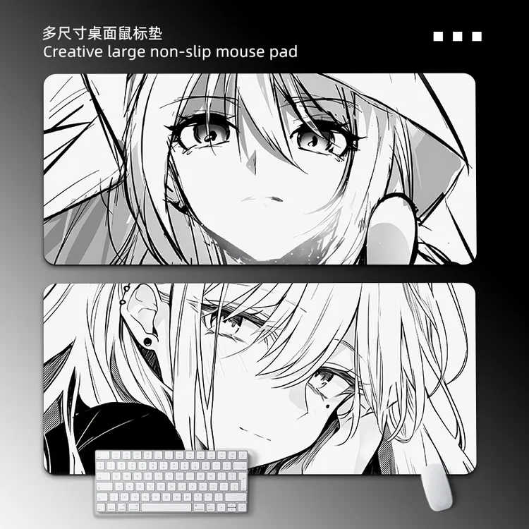高级感黑白女孩鼠标垫大号电脑桌垫电竞游戏键盘垫定制男生滑鼠垫