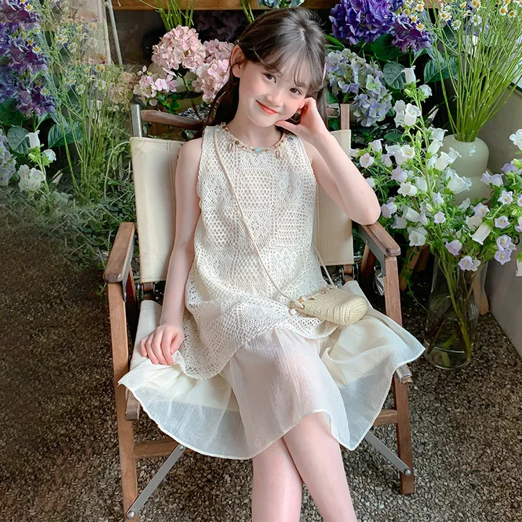 女童夏装连衣裙2025新款洋气儿童夏季无袖裙子女孩中大童公主裙