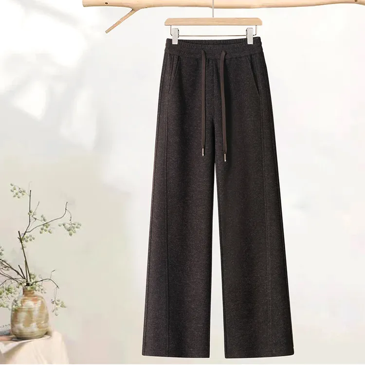 雪花呢阔腿裤女秋冬2025新款松紧高腰遮肉显瘦宽松羊毛休闲直筒裤