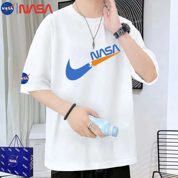 NASA潮牌夏季男装纯棉短袖t恤宽松大码圆领休闲印花学生潮流上衣