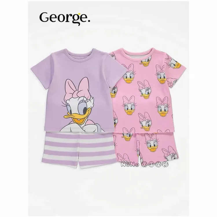 现货英国乔治George女童粉紫色黛西家居服短袖T恤睡衣短裤纯棉