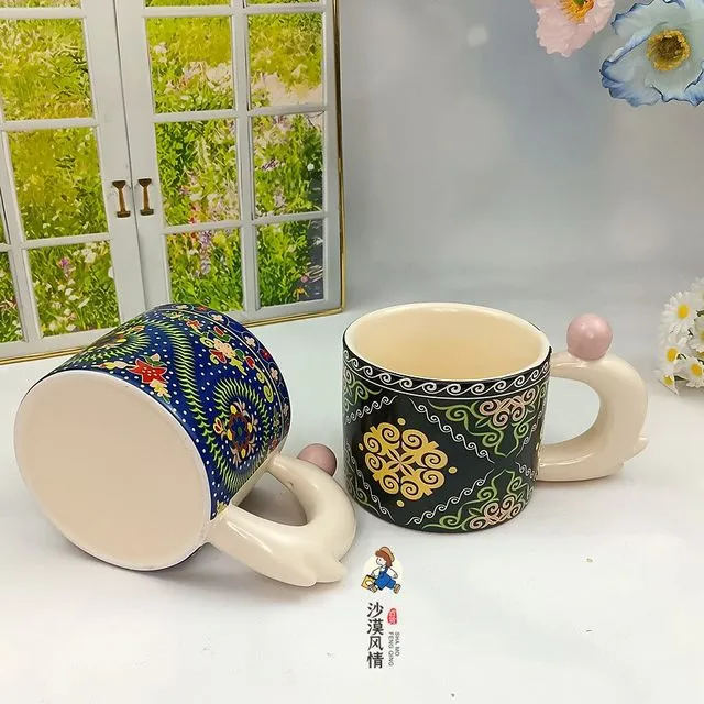 【疆藏包邮】新疆民族特色马克杯水杯咖啡杯高端景德镇咖啡马克杯