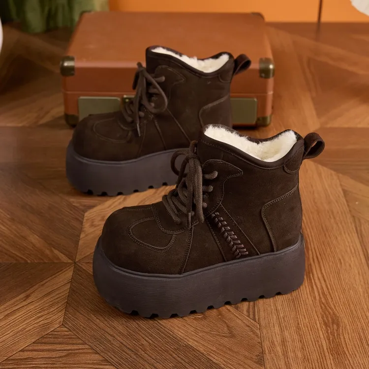 松糕厚底雪地靴女2025新款冬季加绒加厚保暖大棉鞋内增高10cm短靴