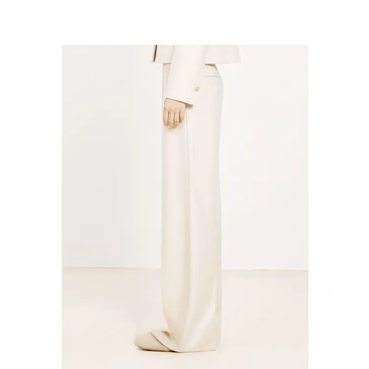 【简知】冽艳雪国 白色窄版阔腿裤羊毛全里布加厚女老钱风高腰长裤