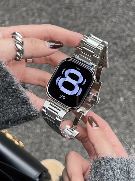 适用红米redmi watch5/4代高级感方格金属蝴蝶扣小米9pro时尚腕带