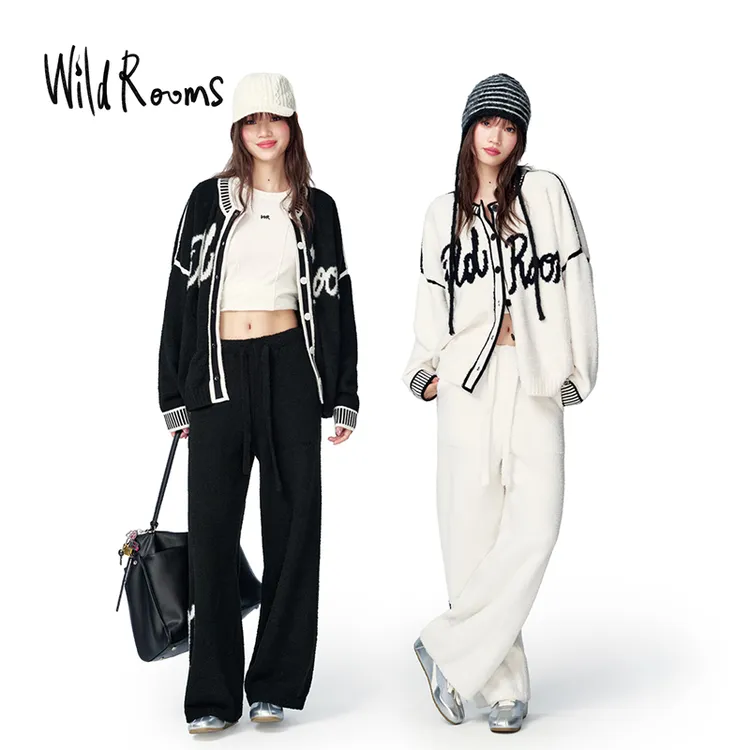 【韦雪专属】WildRooms黑白字母百搭休闲家居服睡衣套装半边绒秋冬