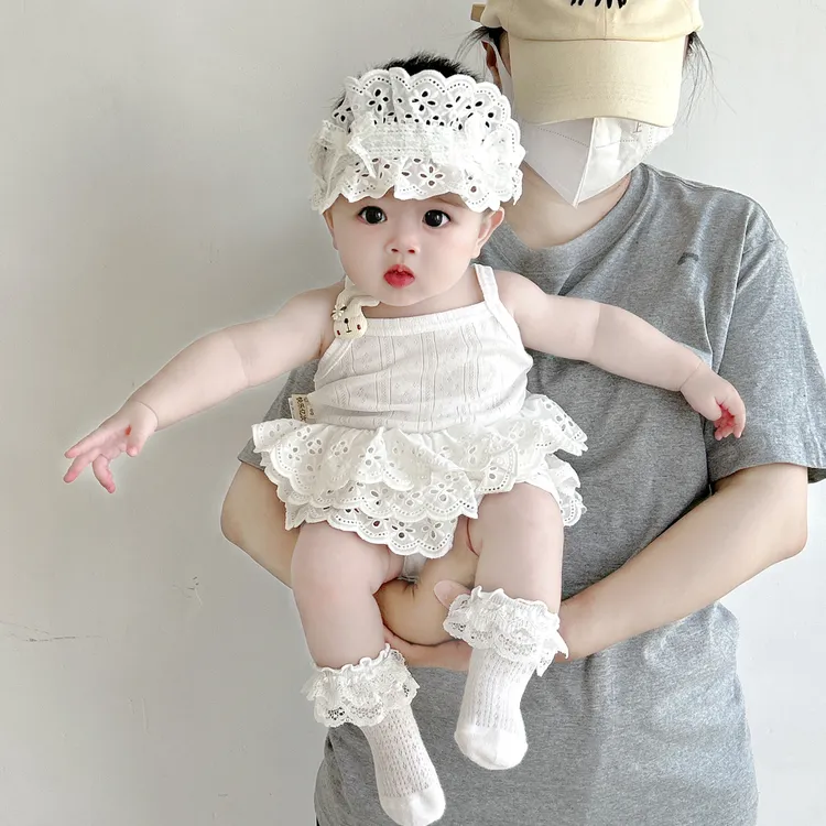 婴幼儿夏季薄款提花透气包屁衣宝宝吊带蕾丝蛋糕裙满月服Z1265