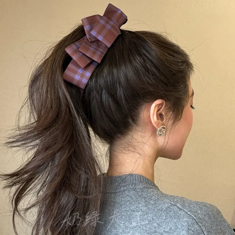 许妍赵露思同款可露丽紫色格纹香蕉夹高马尾夹