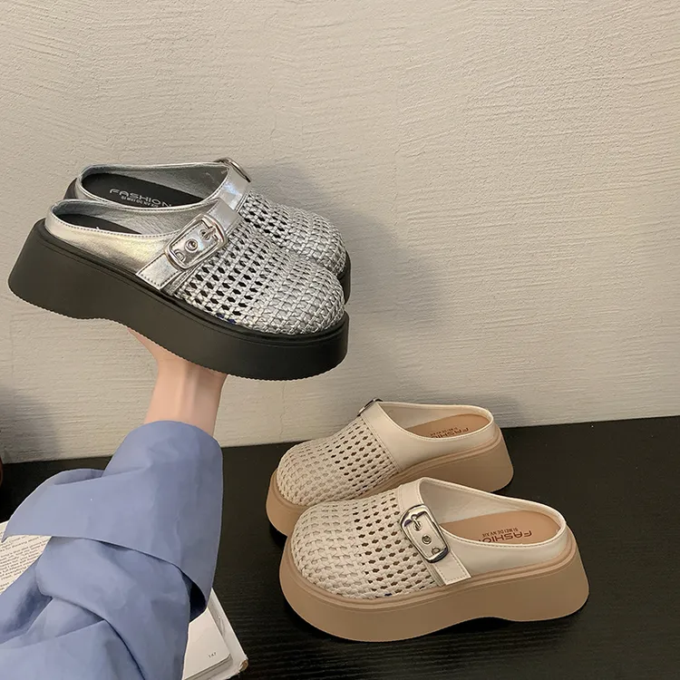 镂空包头拖鞋女夏季新款外穿厚底增高百搭透气时尚一脚蹬懒人半拖