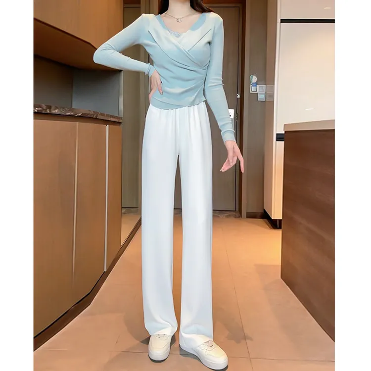 2025夏季垂感阔腿显瘦高腰窄版百搭薄款西装直筒拖地裤女K54366