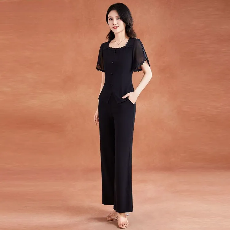 【上衣+裤子】优雅气质时尚大气减龄休闲收腰显瘦套裤M-4XL-21029