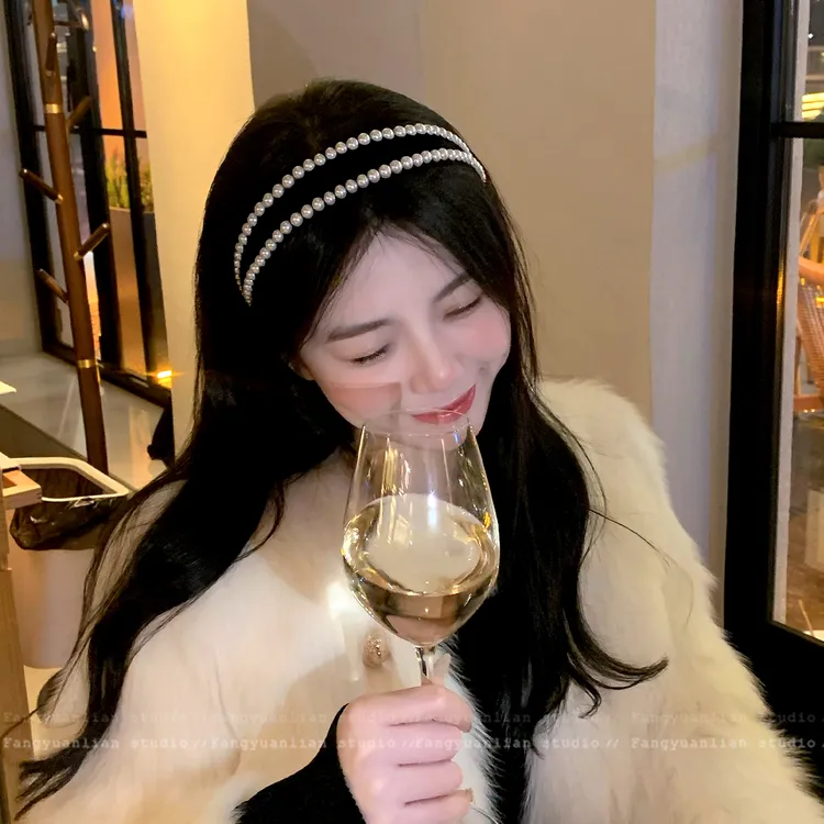 珍妮舞会 法式复古丝绒珍珠发箍女高级感洋气时尚头箍高颅顶发饰