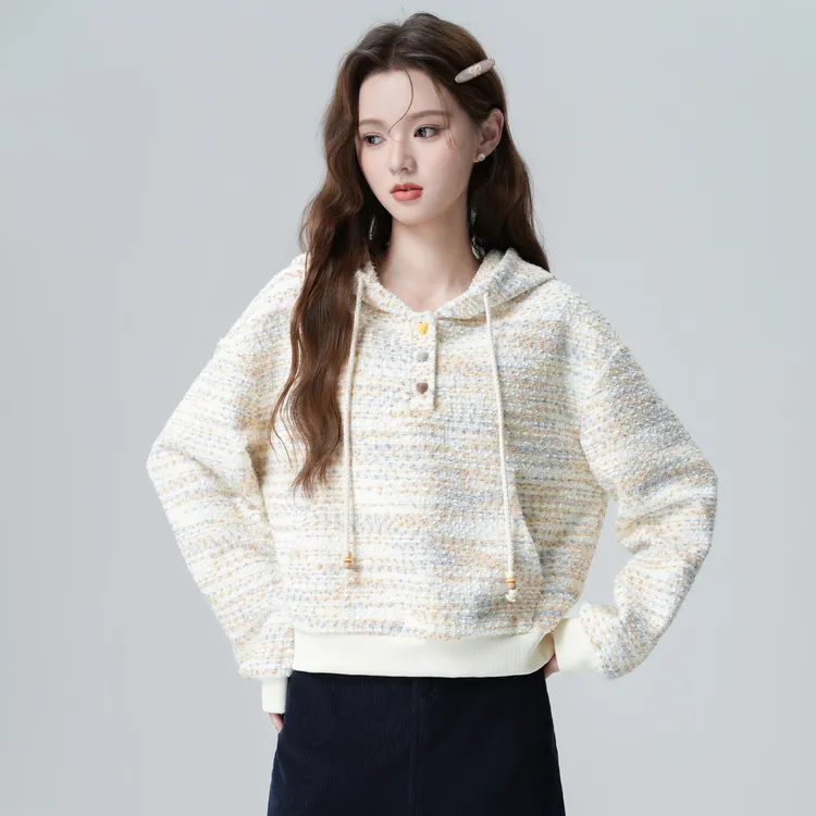 彩色条纹连帽卫衣女春秋2025秋季新款宽松慵懒风套头带帽短款上衣