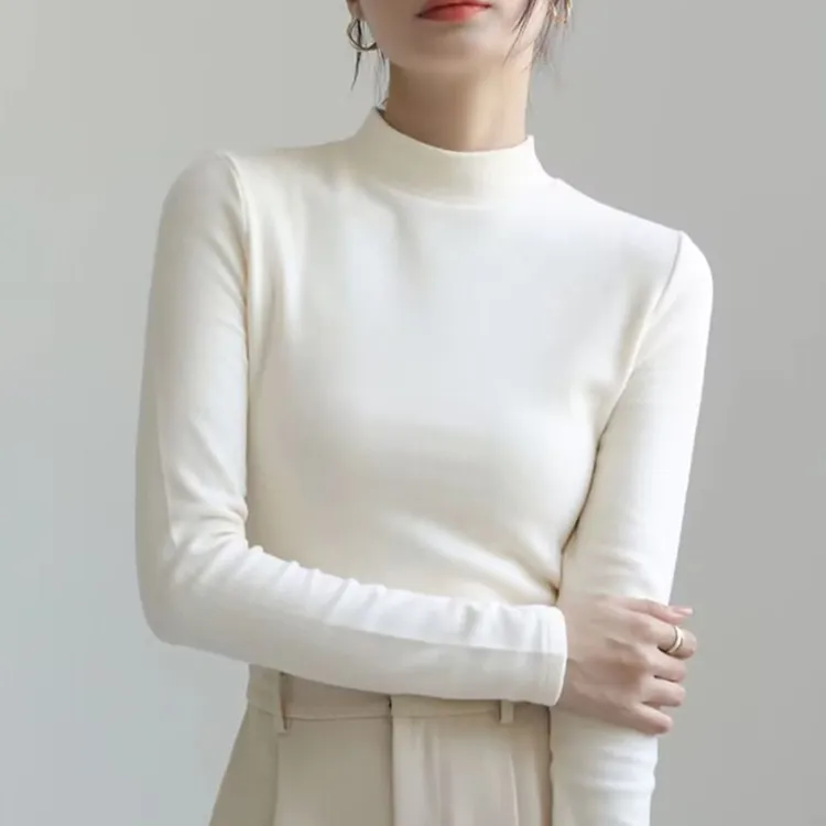 法式加厚不起球打底衫半高领T恤秋冬季修身双面德绒内搭上衣女潮