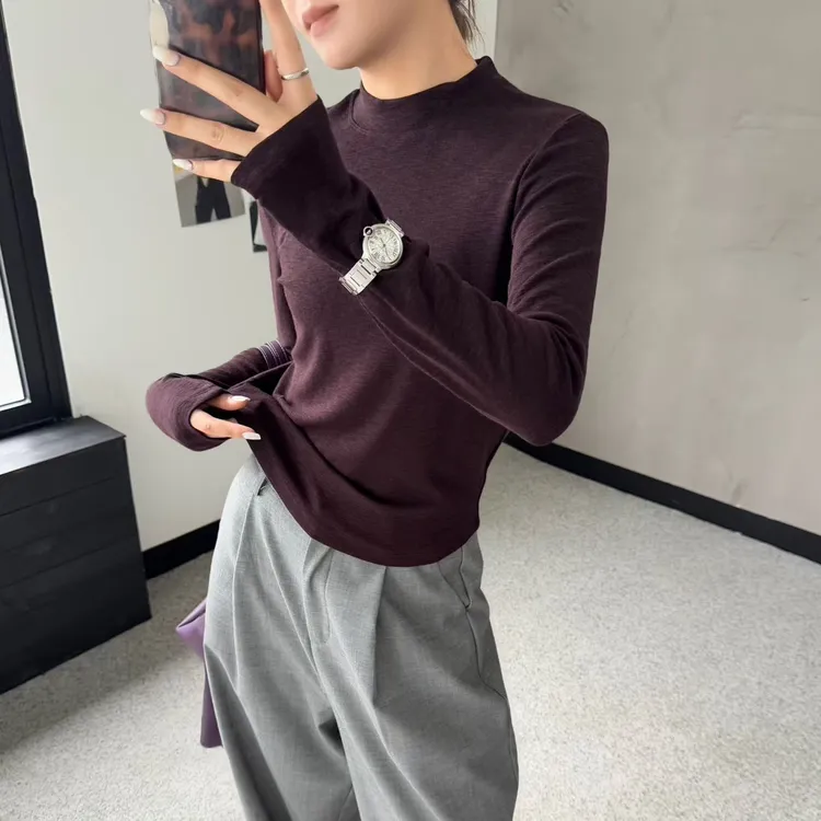 （原版现货）三可秋季新款1299#细羊绒时尚半高领长袖女上衣打底衫