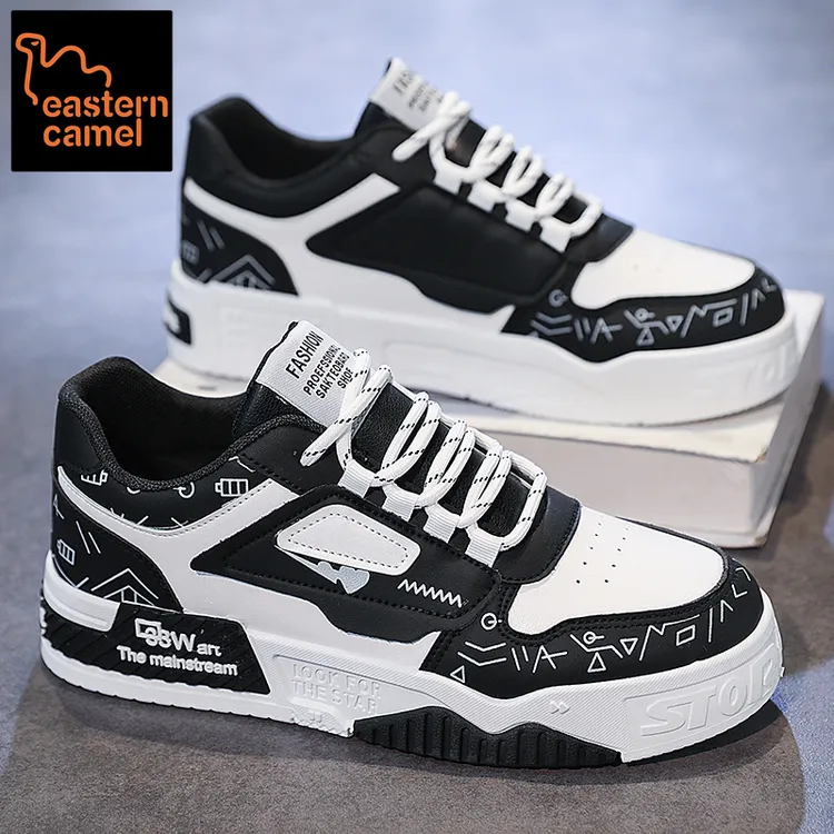 东方骆驼男鞋2025秋季皮面休闲百搭运动板鞋青少年厚底耐磨增高鞋