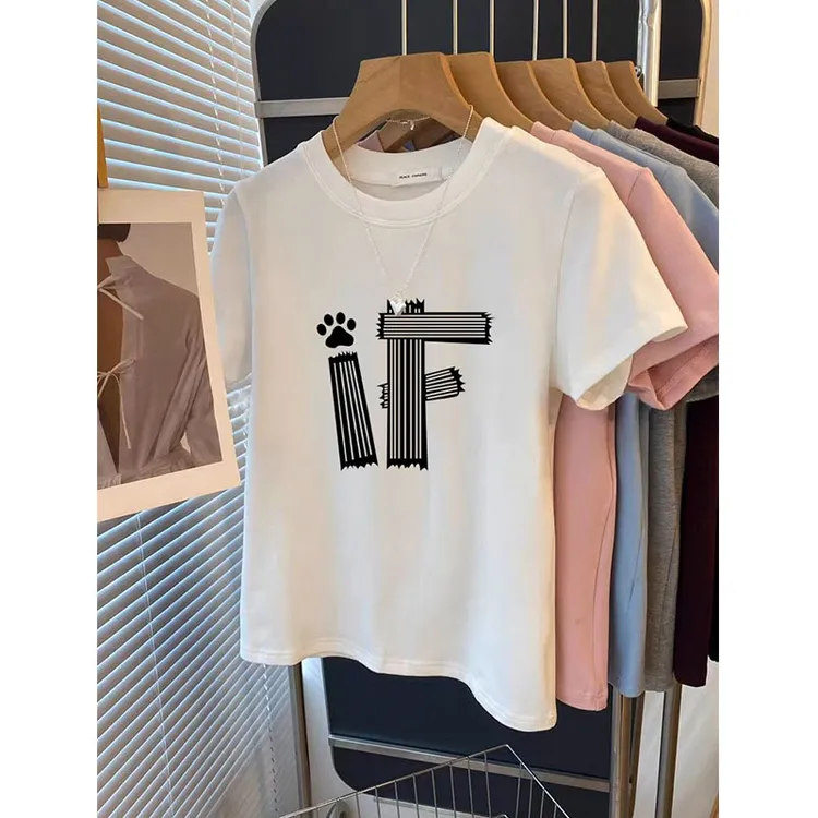 2025新款正肩圆领磨毛短袖t恤女时尚百搭加厚打底衫春夏秋季上衣