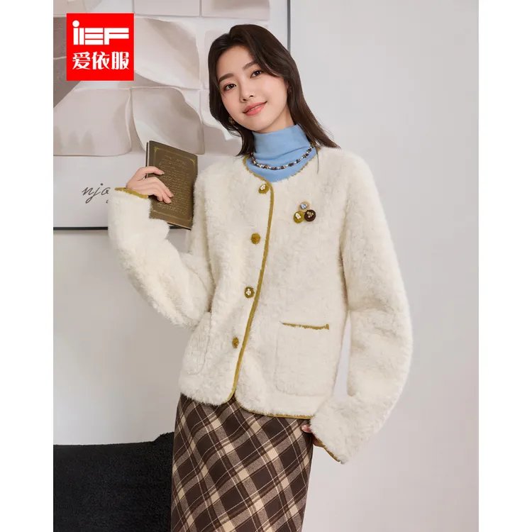 IEF/爱依服2025新款冬季高级时尚显瘦包边毛毡温柔氛围感毛绒外套