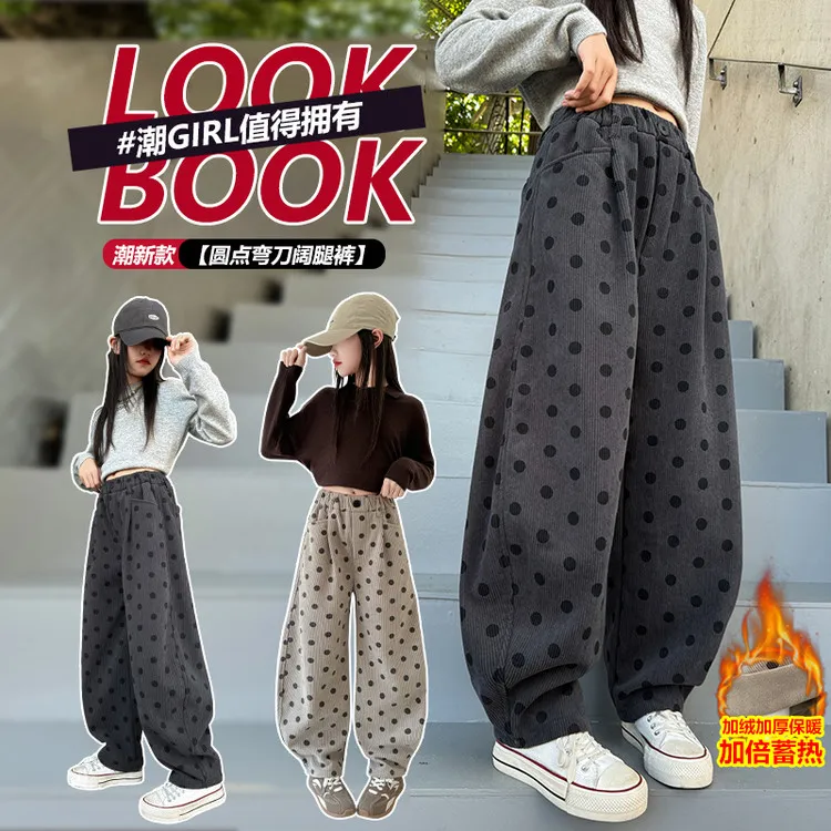 女童秋冬加绒裤子2025新款儿童灯芯绒加厚蓄热保暖冬季女孩休闲裤