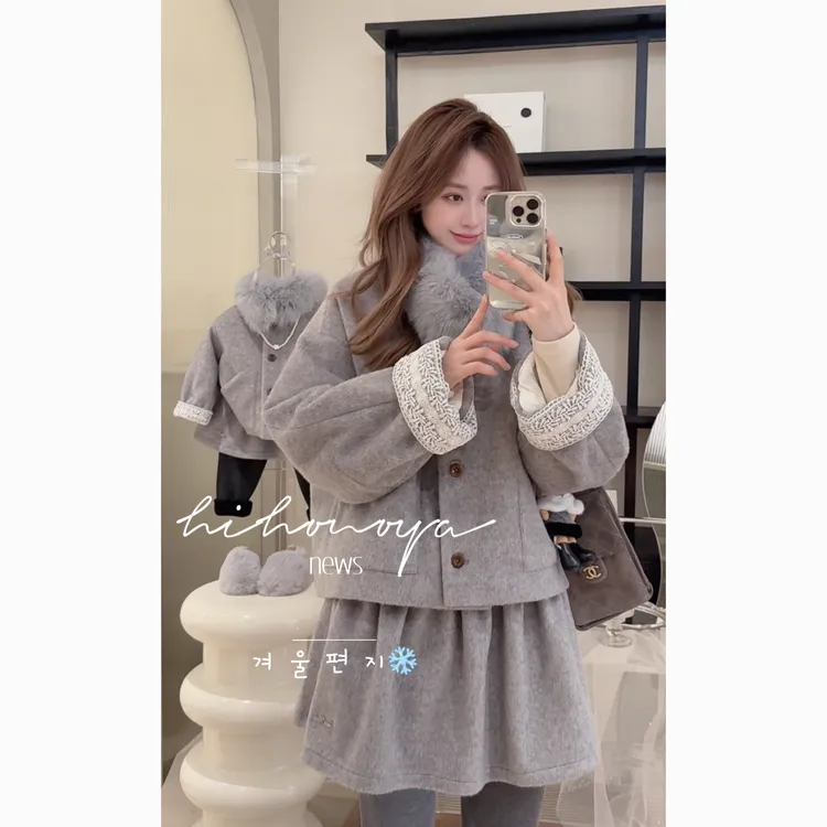 【沪上千金】11Hihoniya~2025冬亲子气质高级狐狸毛领呢子羽绒服