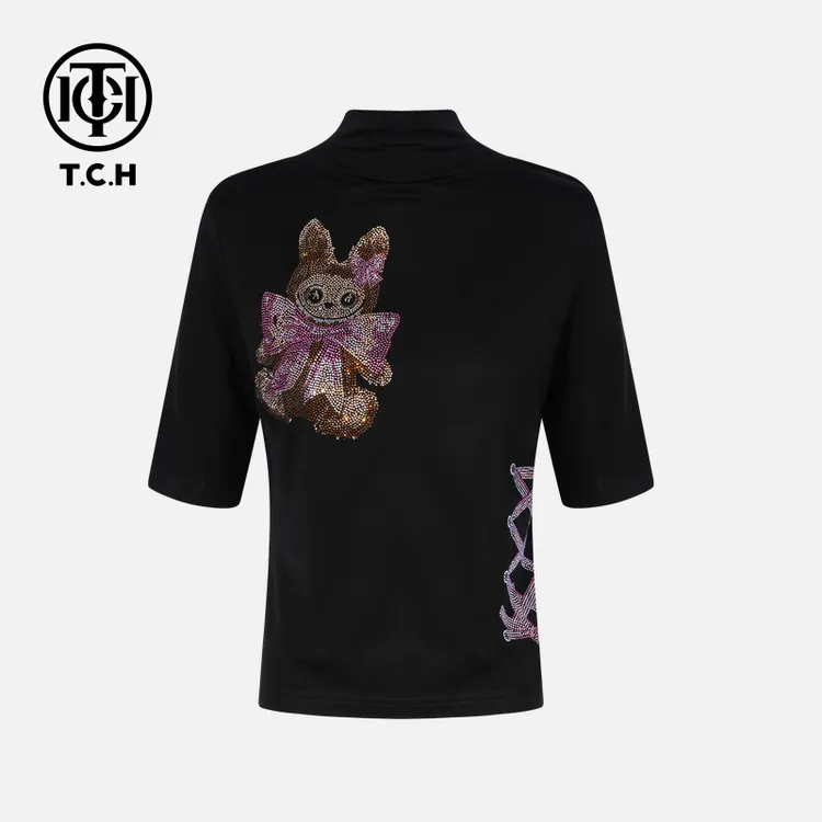 TCH私服秋冬烫钻时尚休闲百搭松弛感秋款T恤女T75C10E5000轻奢tch
