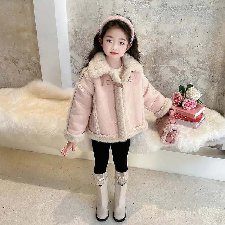 女童外套秋冬款2025新款女宝宝秋装洋气时髦儿童加厚皮毛一体上衣