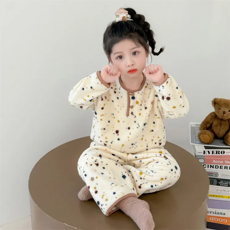 女童睡衣秋冬季法兰绒加厚珊瑚绒2025新款宝宝女孩儿童家居服套装
