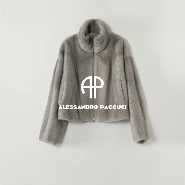 SAGA✖AP洛哥54127CS【降雪】进口水貂+桑蚕丝内里立领拉链皮草外套