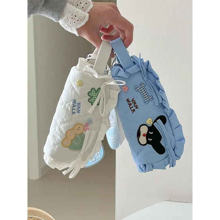 饺子花边小动物刺绣笔袋ins可爱高颜值学生多功能文具袋铅笔盒
