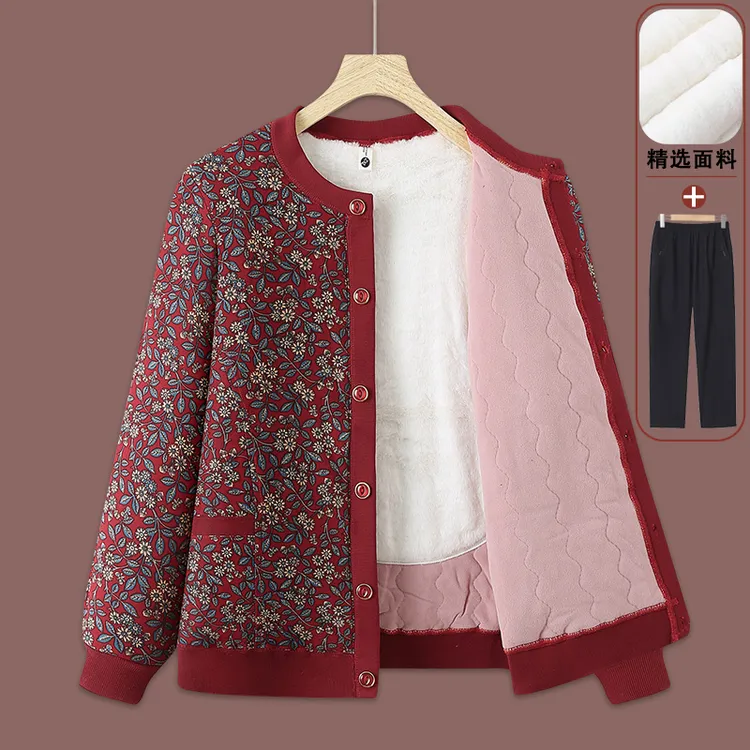 老年人奶奶装春秋冬季加绒开衫妈妈女装秋装冬装2025新款老人衣服