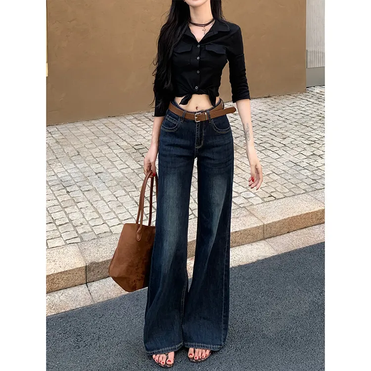 低腰不贴腿知性百搭微喇牛仔裤女2025年秋季新款修身显瘦拖地裤