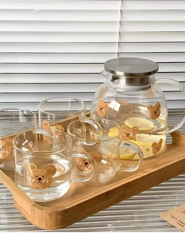 【一壶四杯】ins治愈小熊水壶耐高温玻璃水壶套装家用大容量水具