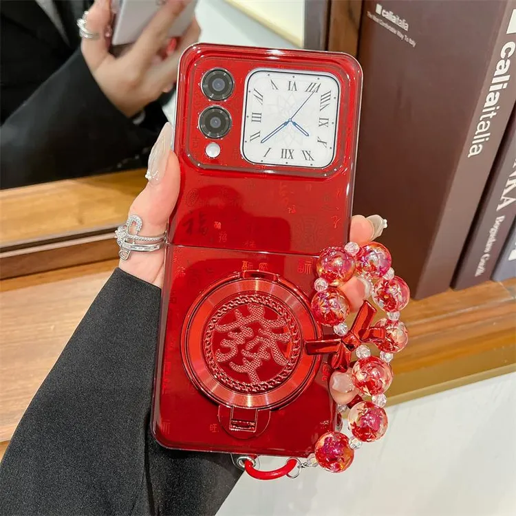 适用华为NovaFlip手机壳折叠屏新年款红色创意發财旋转支架保护套