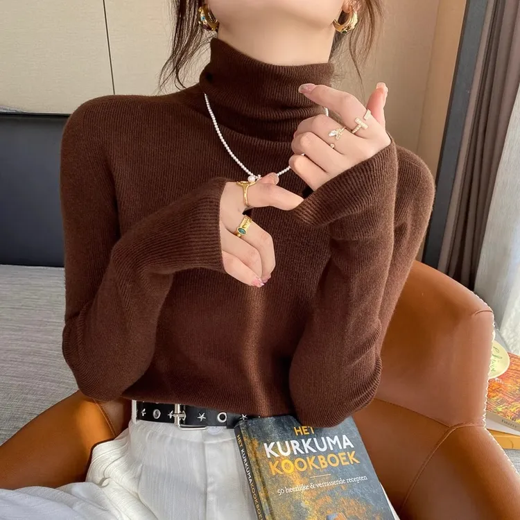 高领打底衫女内搭秋冬2025年新款无缝毛衣修身堆堆领针织上衣