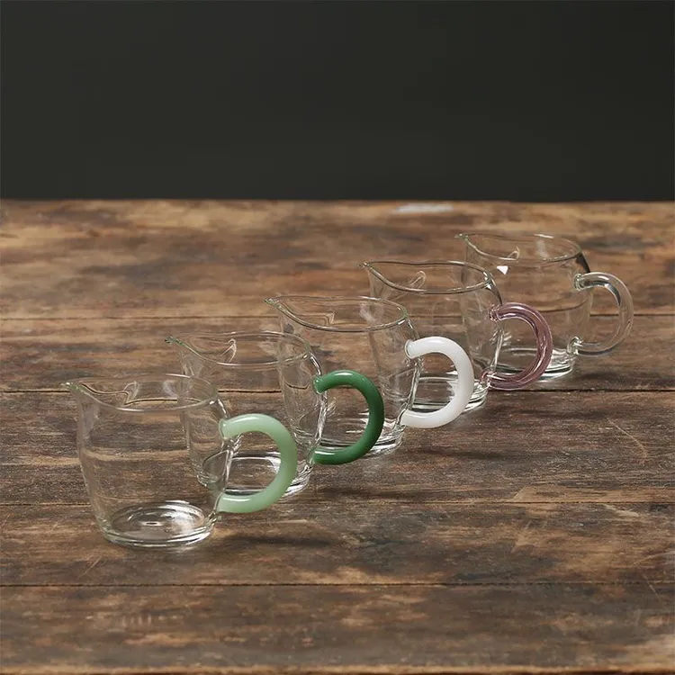 创意加厚公道杯玻璃高档彩把手日式分茶器耐高温茶海高档茶道配件