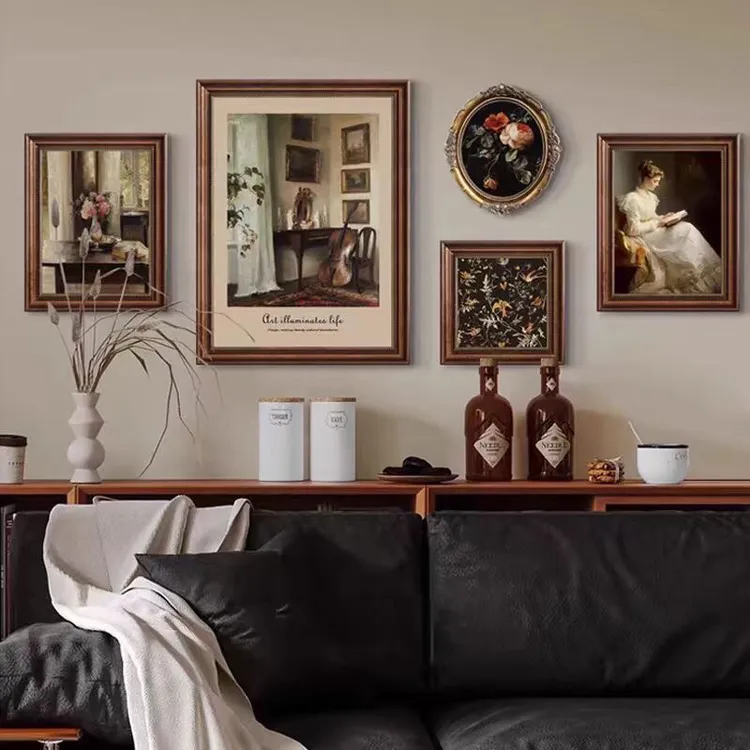 法式复古客厅装饰画沙发背景墙轻奢挂画美式小众艺术高端组合壁画